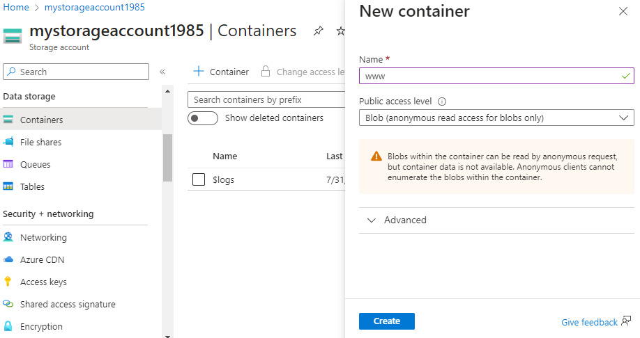 azure-storage-container-creation